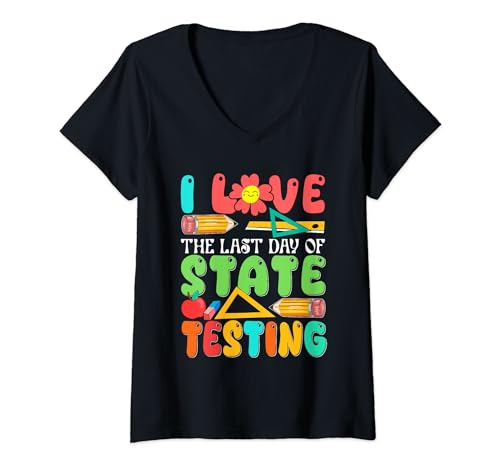 Womens Love The Last Day Of State Testing Costume Students Floral V-Neck T-Shirt
