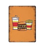 Plaque Murales Hamburger, Milk-Shake, Frites, Fast-Food, Pop Plaque en Tôle Vintage Signalisation pour Jardin Pub Maison Exterieur S