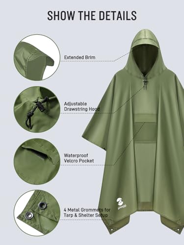 Image of SaphiRose Extra Thick Hooded Rain Poncho Double Layer Waterproof Raincoat Jacket for Men Women Adults