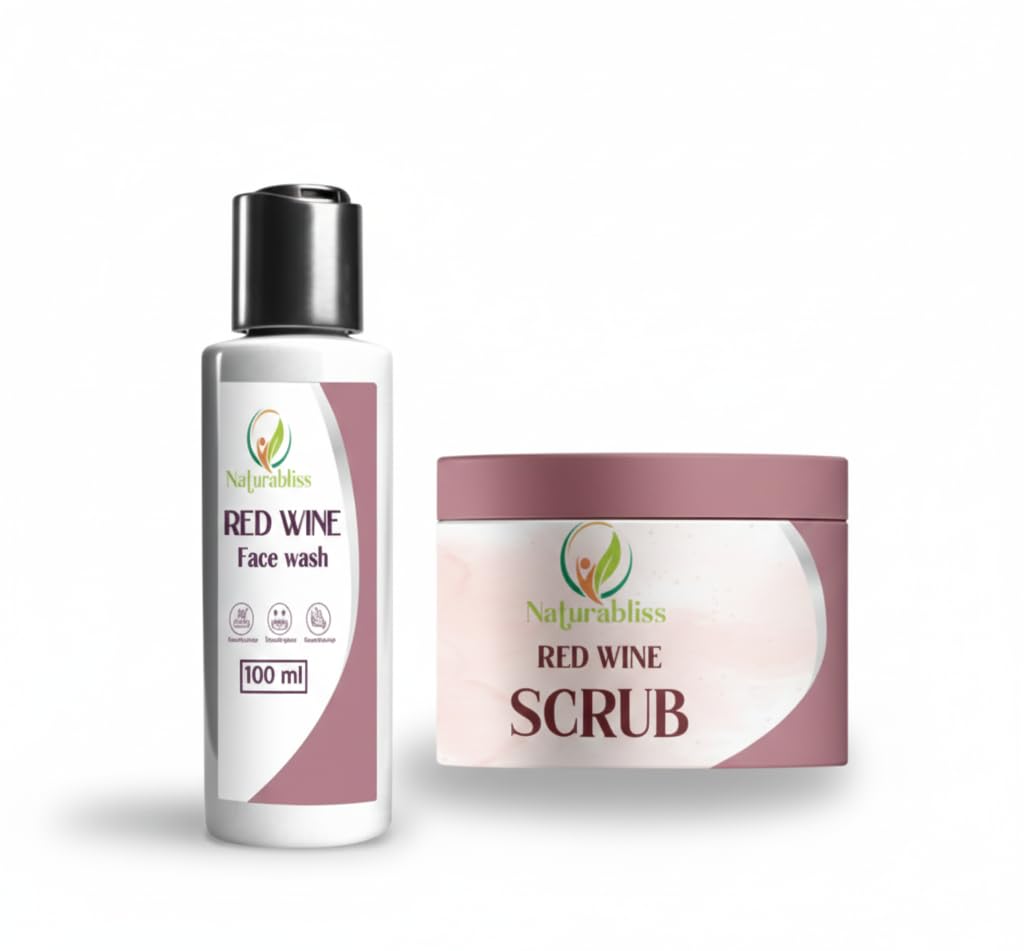 Red Wine Scrub and Face Wash Combo 100ML Each Deep Cleansing Exfoliating Hydrating Brightening Anti Aging Skin Care Set for Women Men-picture-47