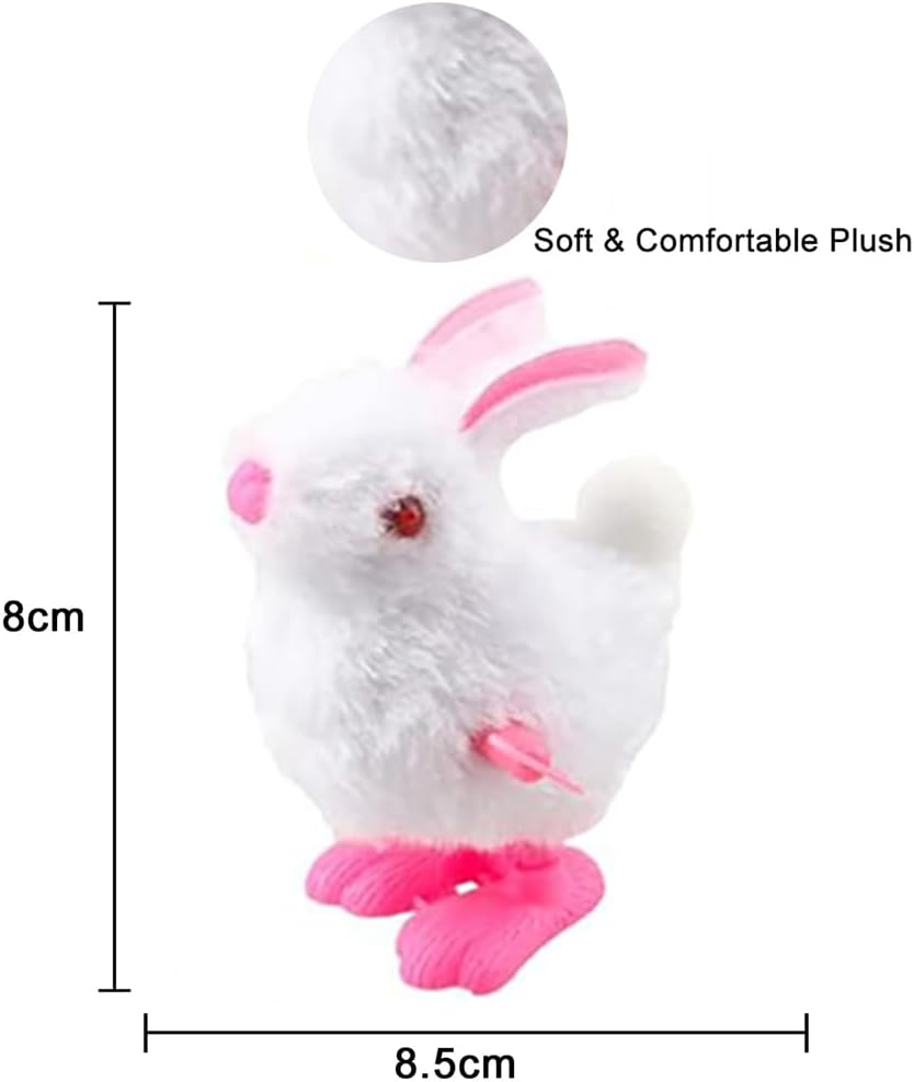 8 Pack Easter Bunny Wind-Up Toys, Plush Rabbit Clockwork Toys Fluffy Bunny Wind Up Toys Novelty Walking Jumping Toys for Kids Easter Egg Hunt Basket Stocking Stuffer Party Favor Birthday Gift (White)