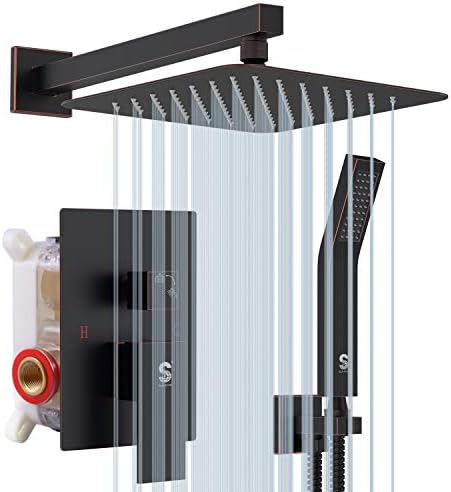 SR SUN RISE Oil Rubbed Bronze Shower System 10 Inches Square Shower Head with Handheld,Waterfall Showerhead (Contain Shower Valve)