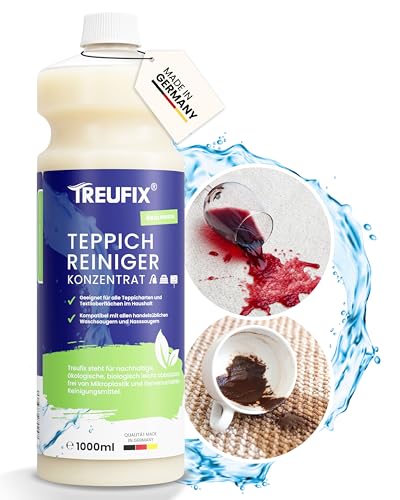 Treufix Teppichreiniger & Polsterreiniger Konzentrat für alle Teppichböden und Polstern |Effektives Teppich Reinigungsmittel 1L |Geeignet für alle Waschsauger und Nasssauger |Made in DE