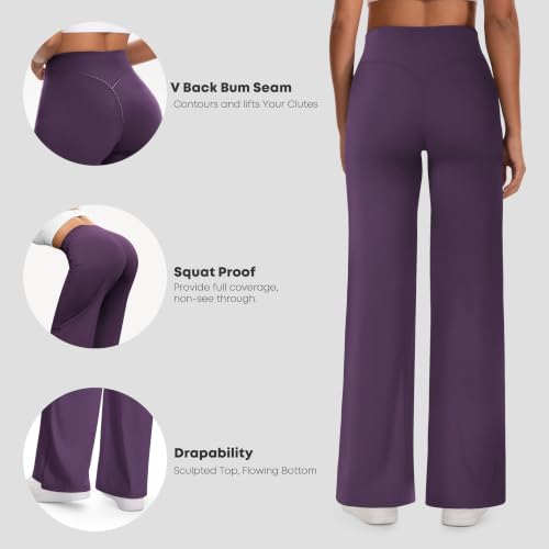 Yaqi Verse Women Yoga Pants 31" Long Tall Stretch Soft Workout Palazzo Lounge Work Casual Gym Wide Leg Trousers Straight Leg Bottoms-Lavender-S — view 6