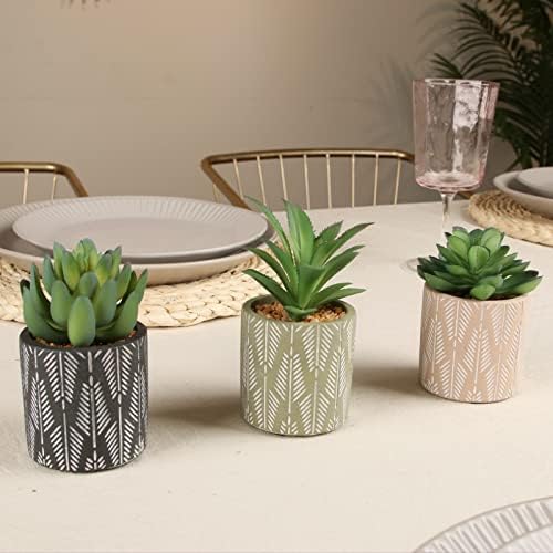 Nisoger Artificial Succulent Plants in Pot for Home Decor Indoor, Fake Succulents Plants with Boho Farmhouse Style Ceramic Potted for Office, Desk, Shelf, Tray, Bathroom, Living Room Decoration 3PK