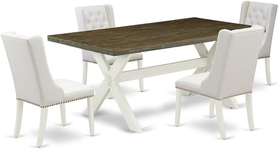 East West Furniture X077FO244-5 5 Piece Dining Set Includes a Rectangle Dining Room Table with X-Legs and 4 Light Grey Faux Leather Upholstered Parson Chairs, 40x72 Inch, Multi-Color