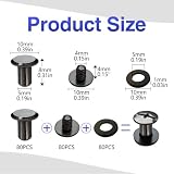 SHSMPXOY Chicago zestaw 80 wkrętów do książek, stal nierdzewna, M5 x 8 mm, śruby do introligatora, nitów do skóry, toreb, książek, obroży, plecaków, smyczy dla psów (czarne, błyszczące)