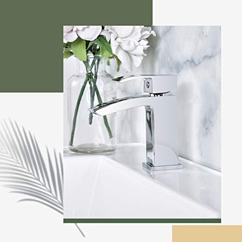 Hapilife Basin Taps Waterfall with Pop up Waste Square Bathroom Sink Mixer Taps with UK Standard Hoses