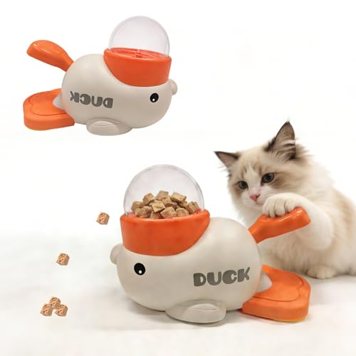 Mangiatoia per animali domestici due in uno a forma di papera, distributore interattivo di snack a pressione, giocattolo di stimolazione mentale per animali domestici, adatto per cani e gatti di tagli