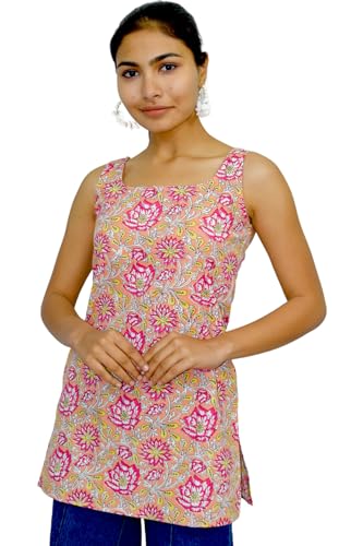 Image of JAIPUR HAND BLOCK Sleeveless Broad Neck Kurti Top S22SF