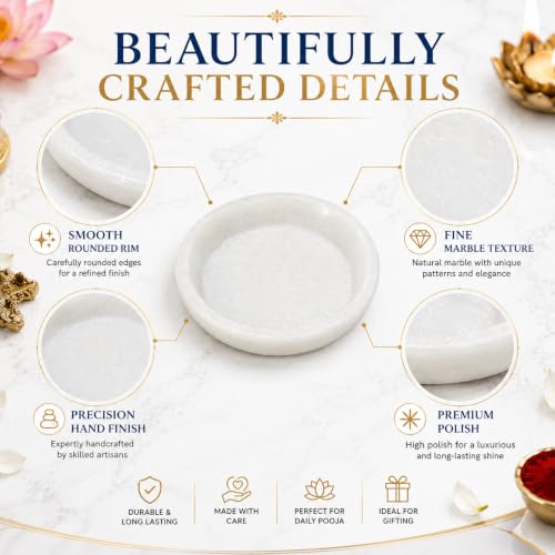 Image of Salvus APP SOLUTIONS Elegant White Marble Round Plate - Spiritual Offering and Decor (White 3 Inch)
