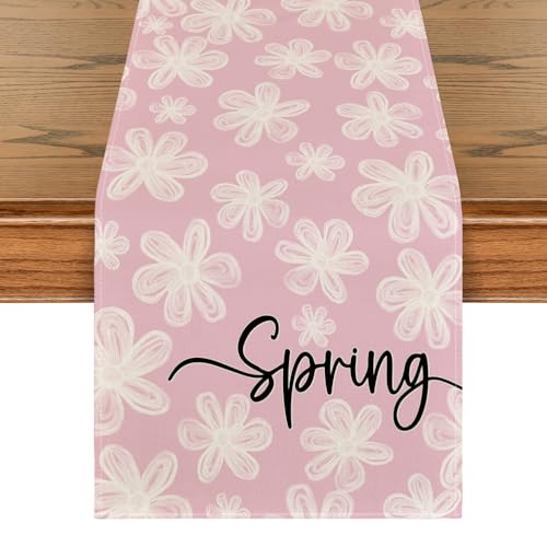 Artoid Mode Pink Daisy Flower Spring Table Runner Home Decor 13x72 Inch