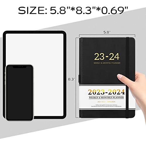 2023-2024 Planner, Jibeufi Weekly & Monthly Planner From July 2023-June 2024, Academic Hardcover Planner 2023-2024, 5.8" X 8.4" Thick Paper Planner With Stickers, Pen Loop, Inner Pocket, Coated Tabs (Black) #TOP5
