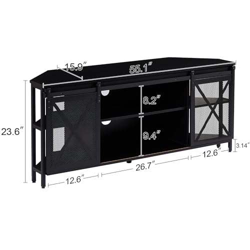 HOMISSUE Corner TV Stand for TVs Up to 60 Inch, TV Console Table with Storage Cabinets, Modern Corner TV Stand with Power Outlet, Industrial TV Stand with Sliding Door for Living Room, Bedroom - Image 3