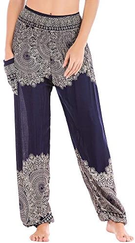Nuofengkudu Women's Baggy Thai Fisherman Yoga Pants Patterned High Waist Trousers Summer Holiday