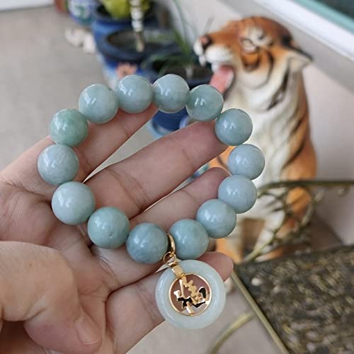 Heavens Tvcz Natural Green Jade Round 13.90 Mm Gems Healing Energy Real Bracelets Bangle For Women Men Charms With Pendant Coin Lucky Money Powerful Thai #TOP7