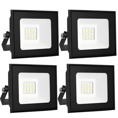 Image of wowspeed 10W Led Floodlight Outdoor 4 Packs, IP66 Waterproof 1000lm Security Light, 220V Cold White 6500K Wall Light Work Lighting, Outside LED Lights for Garage, Garden, Backyard, Hallway