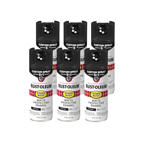 Image of Rust-Oleum Stops Rust Custom 5-in-1 Spray Paint, Matte Peppercorn | Rust Preventive Protective Enamel, Multi Surface (Metal, Wood and More), Adjustable Dial for Better Control, Fast Dry, 6 Pack