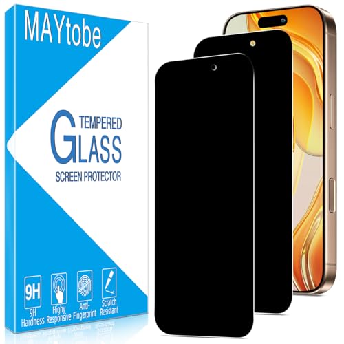 MAYtobe 2 Pack Privacy Screen Protector for iPhone 16 Pro Max Anti Spy Tempered Glass Case Friendly Anti-Scratch Ultra Resistant Touch Sensitive No Bubbles