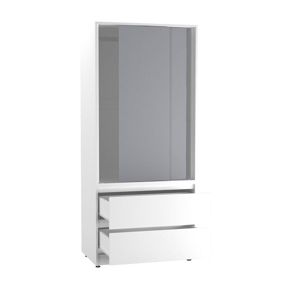 URBNLIVING 2-Door 2-Drawer Sliding Wardrobe, Modern Bedroom Storage Cupboard with Hanging Rail, Smooth Silent Sliding Doors, Adjustable Feet, Safety Wall Fixing and Mix or Match Carcass & Door Colours