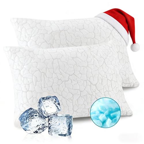WGAKCED Cooling Pillows for Sleeping 2 Pack, Adjustable Shredded Memory Foam Pillows Queen Size Set of 2, Firm Bed Pillows for Side Back Stomach Hot Sleepers, Cold Pillow with Removable Washable Cover