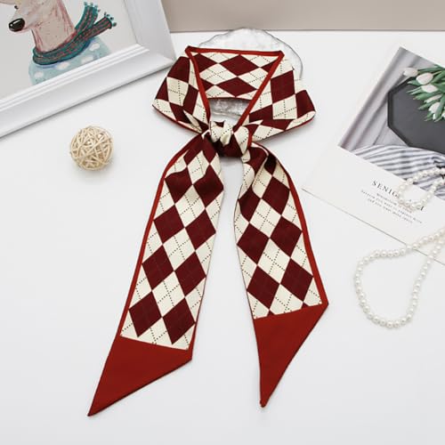 Plaid Neckerchief Purse Scarf Headband Long Skinny Scarf Satin Ribbon Belt Handle Ribbon Scarf Necktie Scarf for Bag Handle Waist Hair Wrap4