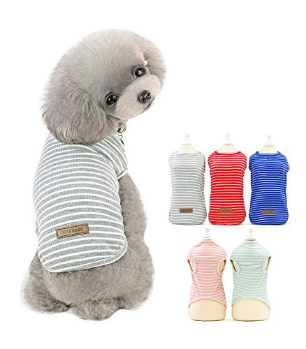 PetGround 犬 服 小型犬 春 夏 秋 冬 小型犬 中型犬 ボーダー シャツ 着せやすい 防寒 伸縮性 かわいい おしゃれ 犬服 (XL, グレー)