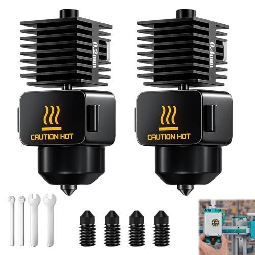 2 Pack Hotend-Set für A1/A1 mini High Temperature Resistant 0.2mm&0.4mm Hardened Steel Nozzle Extruder High flow hot end,with 2 silicone socks und 4 kleinen Schraubenschlüsseln