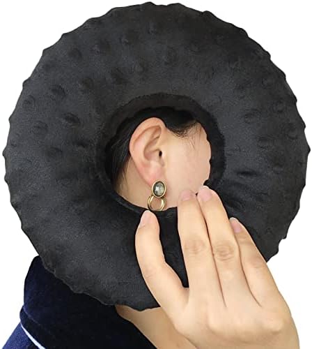 Piercing Pillow Ear Pillows Donut with Hole for Ear Pain CNH, Pain Relief Sleeping, Pressure Sore, Side Sleepers, Headphones Minky Dot Black