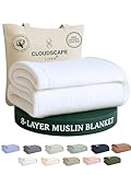 CLOUDSCAPE 8 Layer Muslin Blanket for Adults, 100% Cotton Queen Size Blankets for Bed, 92' x 92' Fits Upto Full Bed, Soft, Lightweight Breathable Summer Blanket Queen Size for All Season- White
