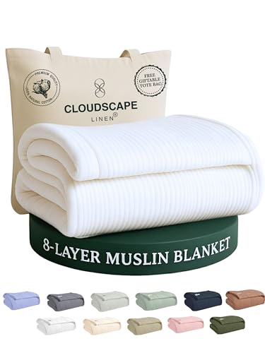 CLOUDSCAPE 8 Layer Muslin Blanket for Adults, 100% Cotton Queen