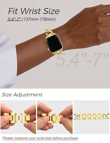 Image of JR.DM Gold Watch Bands for Women Compatible with Apple Watch 38mm 40mm 41mm 42mm(S10 /11) Bling Diamond Adjustable Metal Single Chain Bracelet for iWatch Series 11 /10 /9 /8 /7 /6 /5 /4 SE 3 /2 /1(No Case)