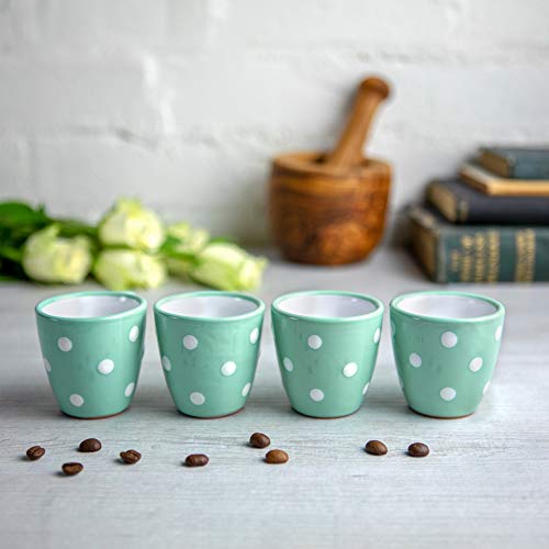 City To Cottage Handmade Teal Blue And White Polka Dot Ceramic 2Oz/60Ml | Espresso Cup Set Of 4, Unique Designer Pottery For Coffee Lovers #TOP3