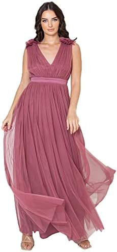 Maya Deluxe Berry Maxi Dress with Ruffle Shoulder Detail Women's Bridesmaid  Dress, Desert Rose : Amazon.com.be: Fashion