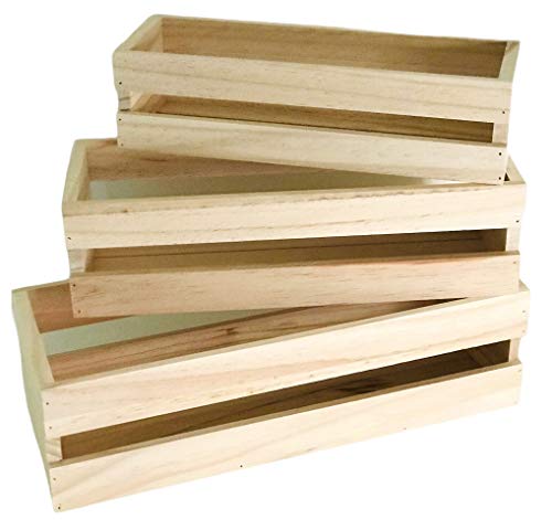 Oojami 3 Pack Wood Craft Crate Caddy Set | Nesting, Wood crates for Display, Wooden Boxes for Crafts, Decorative Wooden Crate, Wood Box Storage Crate, centerpieces for Home, Bathroom -  35/376, 35/383, 34/973