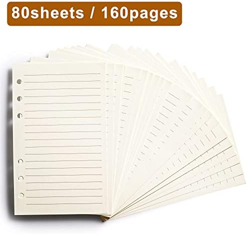 A6 Filler Paper, 6-Hole Punched for 6-Ring Binders, 8mm Ruled Loose Leaf Paper,10.5 x 16.9cm Inserts Paper, 80 Sheets/160 Lined Pages, Beige