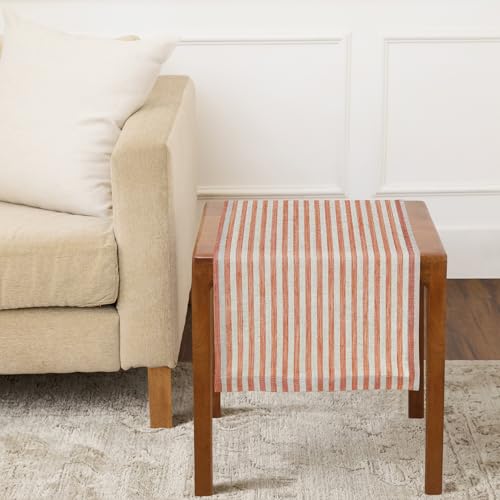 Solino Home Table Runner 36 Inches - Amalfi Stripe 100% Pure Linen Pumpkin and Natural Table Runner 14 x 36 Inch Ideal for Dresser and Coffee Tables by Solino Home - Used condition - US$13.32