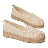 GLAMORA Bailarinas Mujer Manoletinas Merceditas Slip On Lona Zapatos Planos Plataforma Baja Zapatillas Casual Cómodas Primavera Verano Puntera Crochet Estilo Esparto con Detalle Bordado beige-37