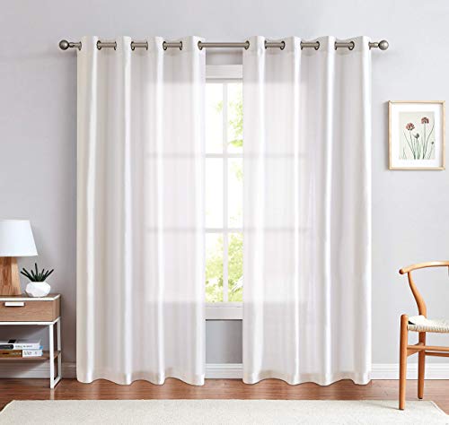 image for Vangao White Curtains 84 inches Long Faux Silk Opaque Curtain Light Fi