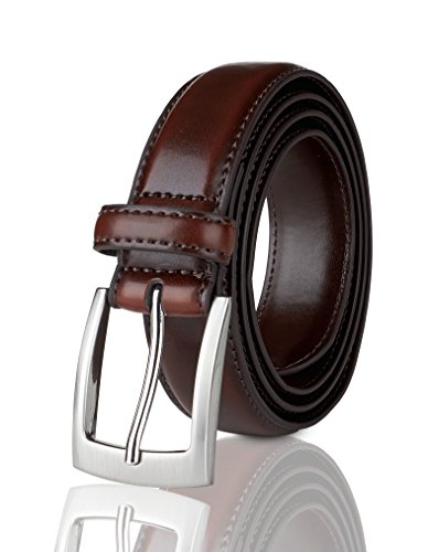 Sportoli Belts for Men Mens Belt Buckle Genuine Leather Stitched Uniform Dress Belt - Wine - Size 50 (Waist 48)