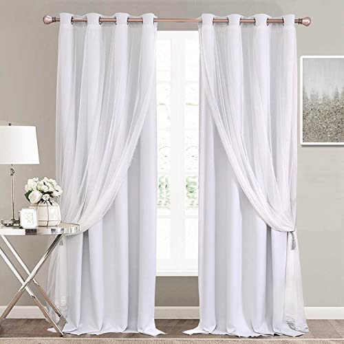 Image of 90 Inch Length Double-Layered Curtains- Mix and Match Blackout Curtains with White Sheer Voile for Bedroom and Living Room, 52 x 90 inch, Greyish White