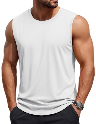 TACVASEN White Tank Tops for Men Moisture Wicking Summer Shirts Workout Gym Casual Athletic Sleeveless T Shirt S