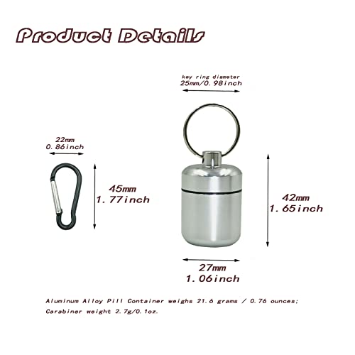 4 Pieces Keychain Pill Holder,Waterproof Seal Small Pill Box Mountaineering Keychain Portable Aluminum Alloy Pill Container Portable Coin Storage Earplug Case (Silver) #TOP1