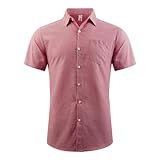 OCHENTA Mens Short Sleeve Button Down Oxford Dress Shirt Summer Casual Tops 1 Pink L