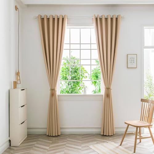 Cortinas opacas modernas de color arena amarilla, 2 piezas, 50 x 50 cm, para sala de estar, aíslan la temperatura y mantienen la privacidad, ideales para uso en interiores, compatibles con rieles de