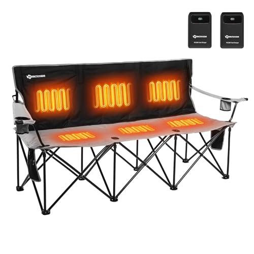 ANTARCTICA GEAR Heated Double Camping Chair with 12V 15000mAh Battery Pack - Heavy-Duty XL Folding Bench for Outdoor, Campsites, Tailgating - Portable Heated Seating with Adjustable Warmth