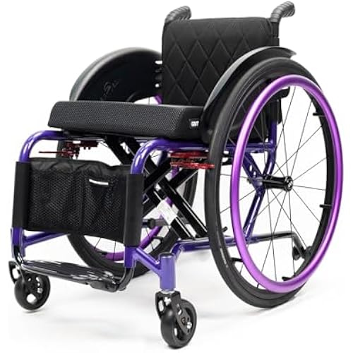 Lightweight All-Terrain Folding Wheelchair Self-Propelled Aluminum Alloy Sport Transport Adjustable Footrest Double Brake for Adults Seniors(Purple2,Seat Width 42cm/16.5in)