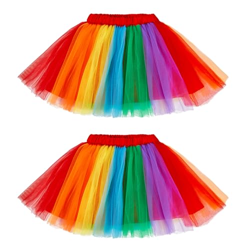 Zando 2 Pack Rainbow Tutu for Women Adults Pride 5 Layers Tulle Tutu Skirts Fluffy Halloween Costume Cosplay 80s Party Elastic Girls Ballet Dance Teens Running Birthday Holiday Dress-up