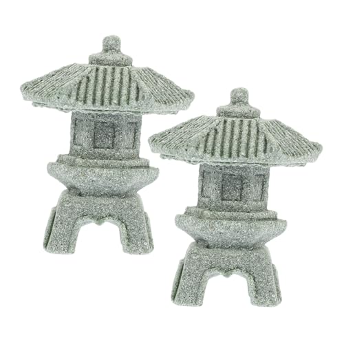 FONDOTIN 2 Piezas Mini Estatua Pagoda de Piedra Arenisca Japonesa para Jardín y Bonsái Decoración Micro Paisaje Exterior Interior para Balcón Patio y Zen
