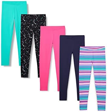 Amazon Essentials Girls' Cotton Stretch Leggings, Multipacks